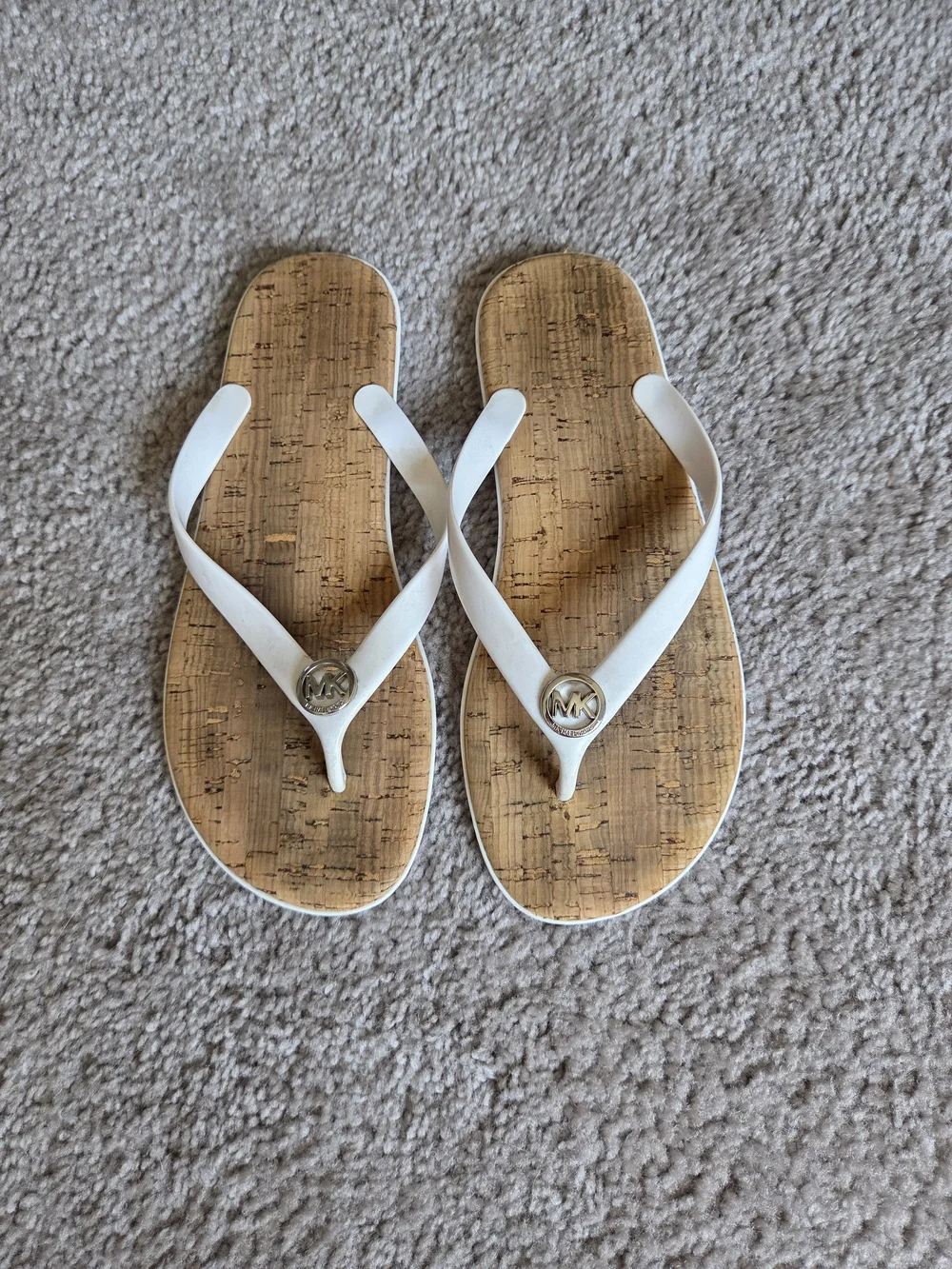 Michael Kors White Cork-Print Flip Flop Sandals